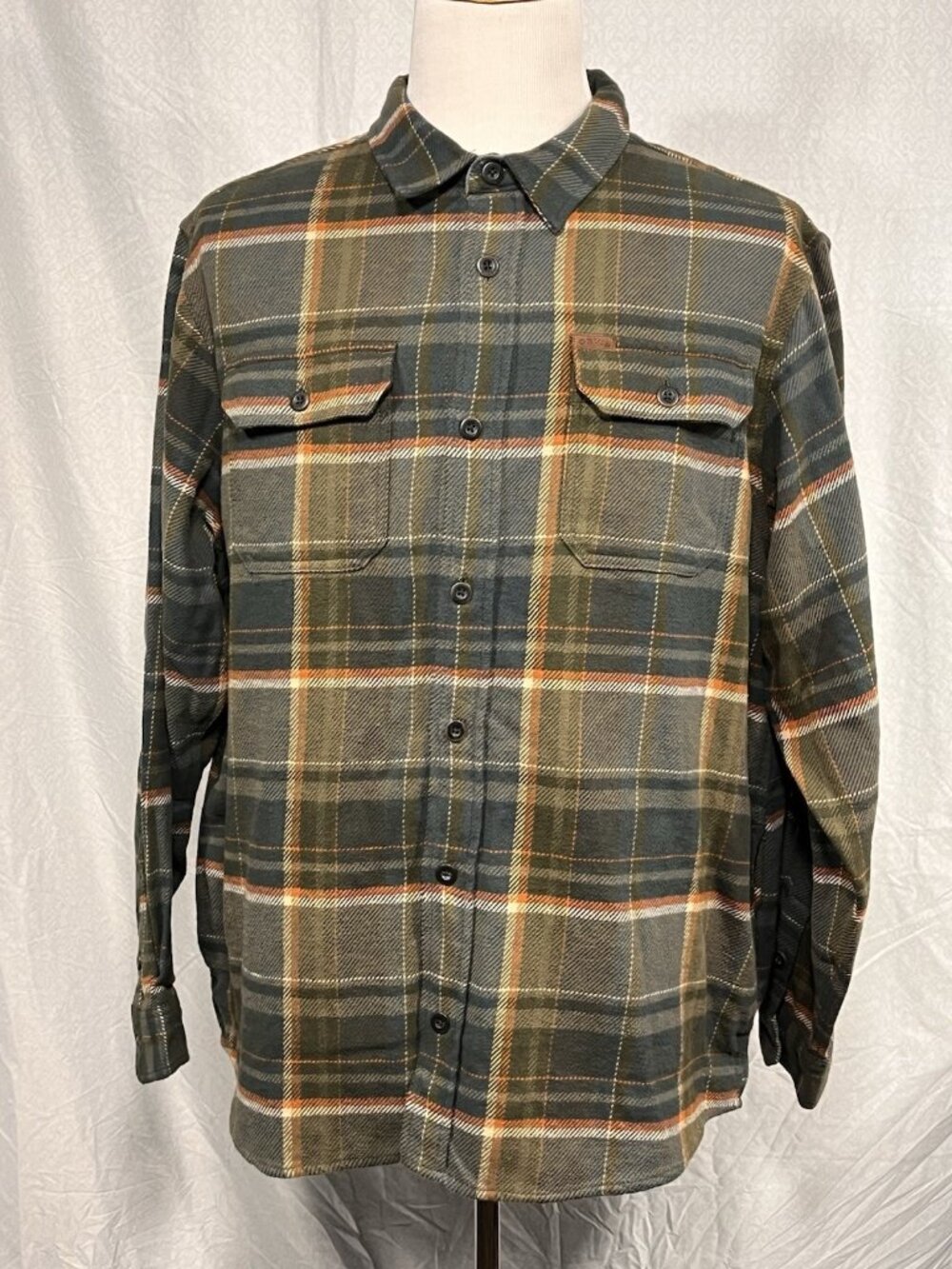 Orvis Plaid Lined Flannel Shirt Jacket Mens Large Green Button Front